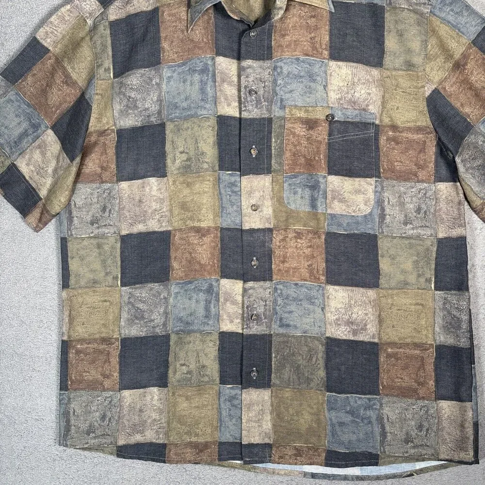 Georg Roth Of Germany Shirt Mens Size XL Plaid Abstract Water Colors Artsy Retro - Picture 2 of 15